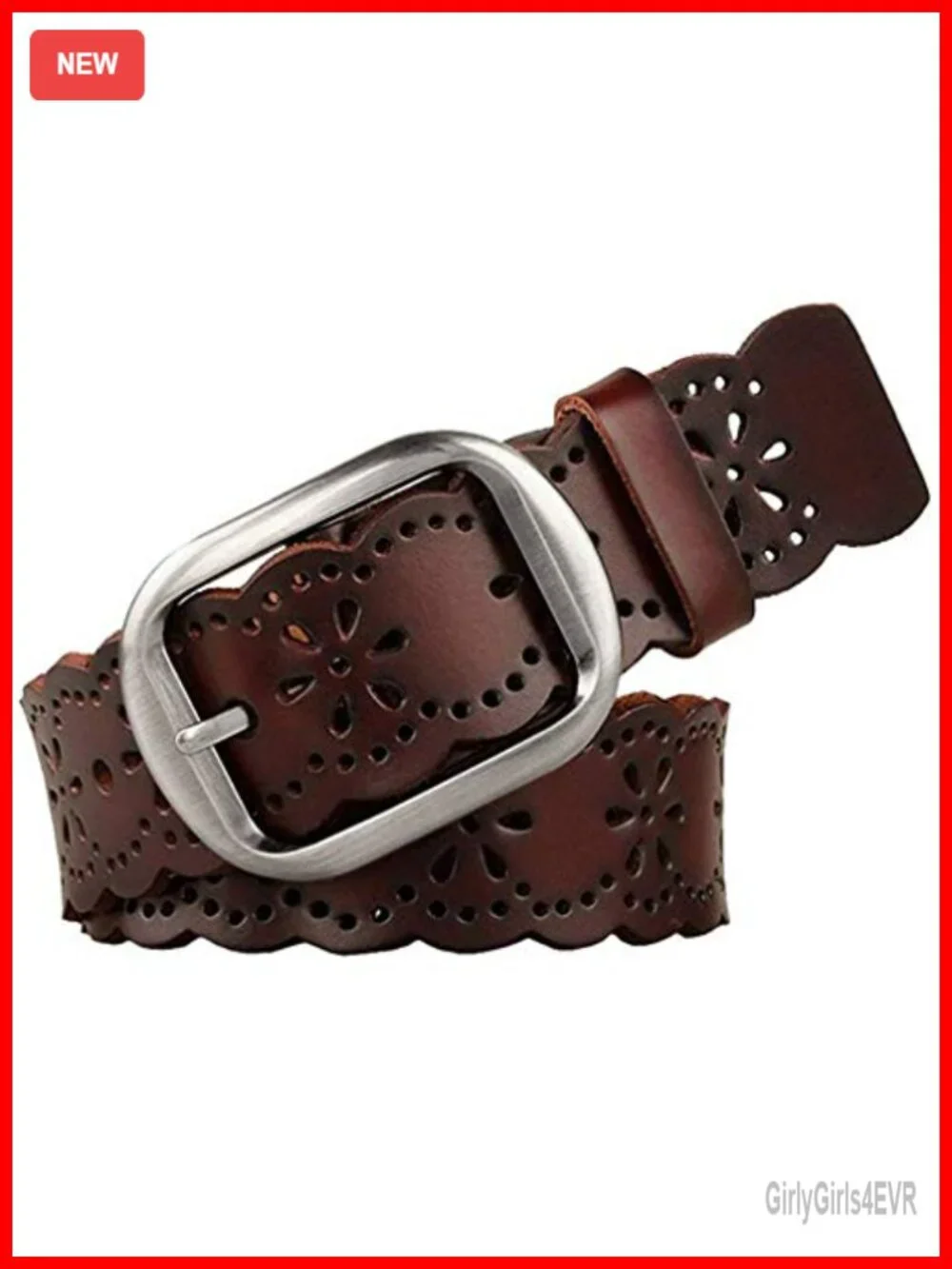 Genuine Leather Women's Wide Hollow Flower Belt for Jeans Pants Fashion Waist